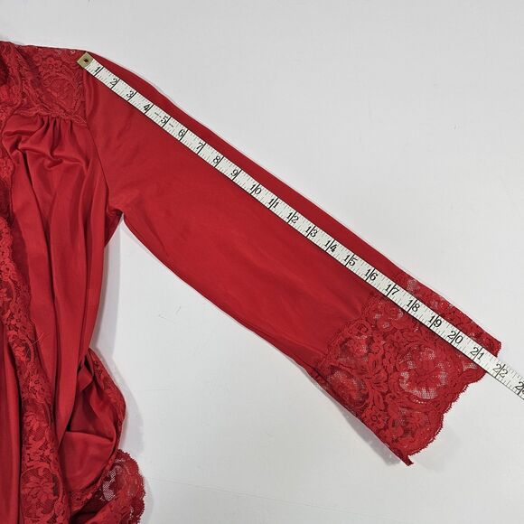 Vintage Olga Red Nylon With Lace Trim Peignoir Night Robe Old Hollywood Size P - Picture 8 of 8